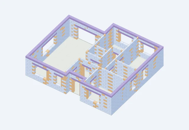 3D-схема первого этажа Z273: стены, перегородки и проёмы